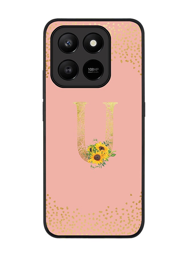 For Honor X7d 4G / X7d 5G / 400 Smart Case,Slim fit Camera Protection, Shockproof Thin Phone cover  - Custom Floral Monogram - U  (Rose Pink )
